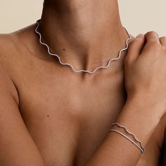 Scalloped Tennis Chain Bracelet in Silver